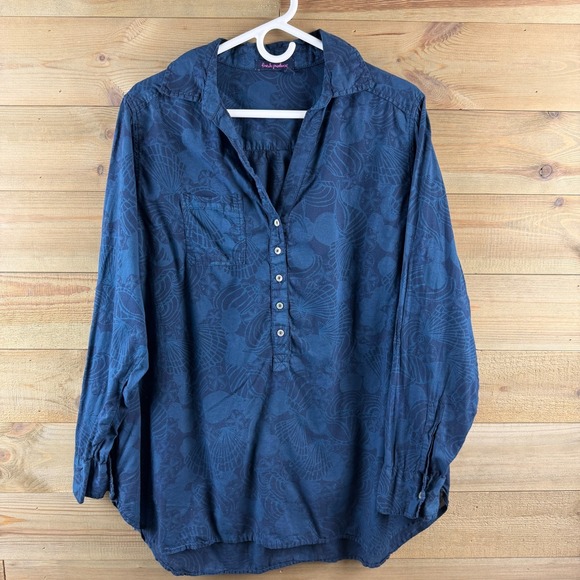 fresh produce Tops - Fresh Produce Womens Shirt Roll Tab Pullover Seashell‎ Nautical Beach Coastal XL